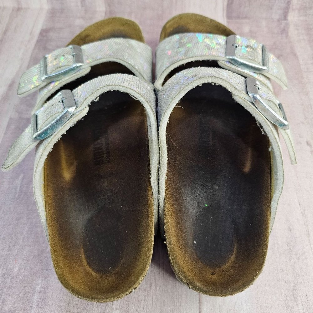 Birkenstock Girls Size 33 Holographic Sparkle Arizona Slip On Sandals Shoes - Picture 7 of 13